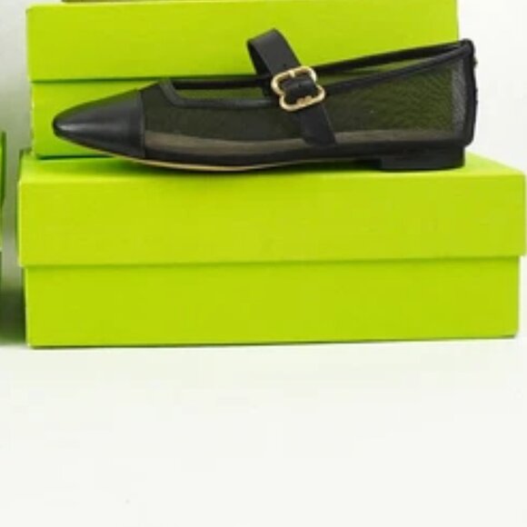 Sam Edelman Miranda Black Mesh & Leather Ballet Flats Shoes Ballerina Mary Janes - Picture 12 of 15